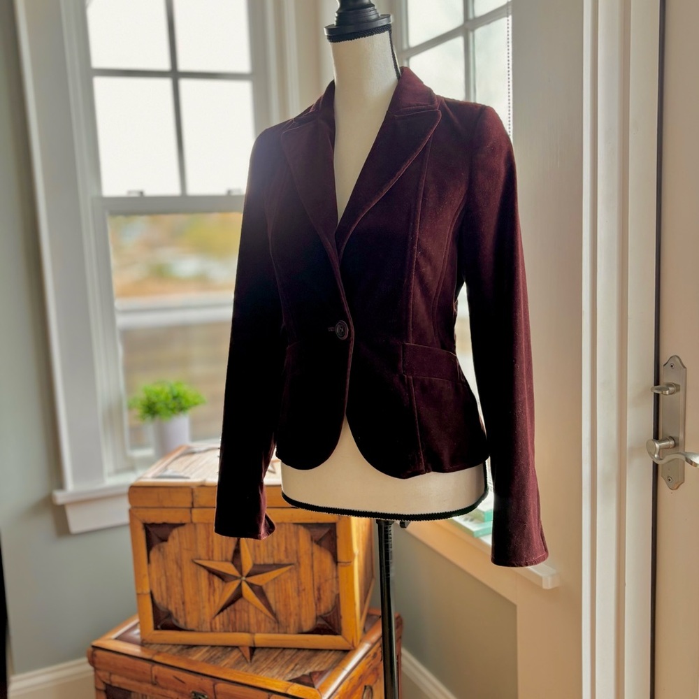 Vintage Y2K Made In Spain Velvet Fitted One Button Blazer By Jean Basic - Picture 3 of 16